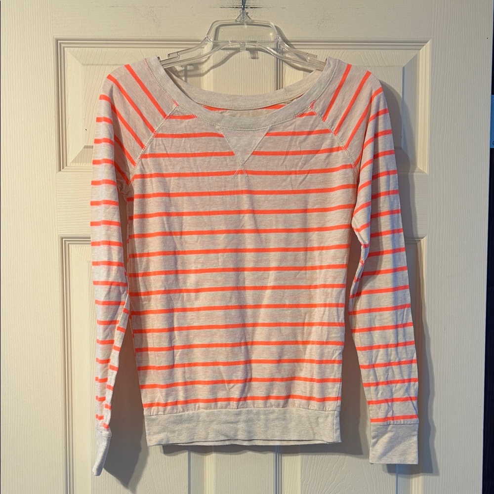 Poof! Beige and Coral Striped Long Sleeve Top Medium
